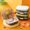 The ten-compartment medicine box is transparent with golden fasteners, containing multi-colored tablets stacked in white and green, of the same style Specification image